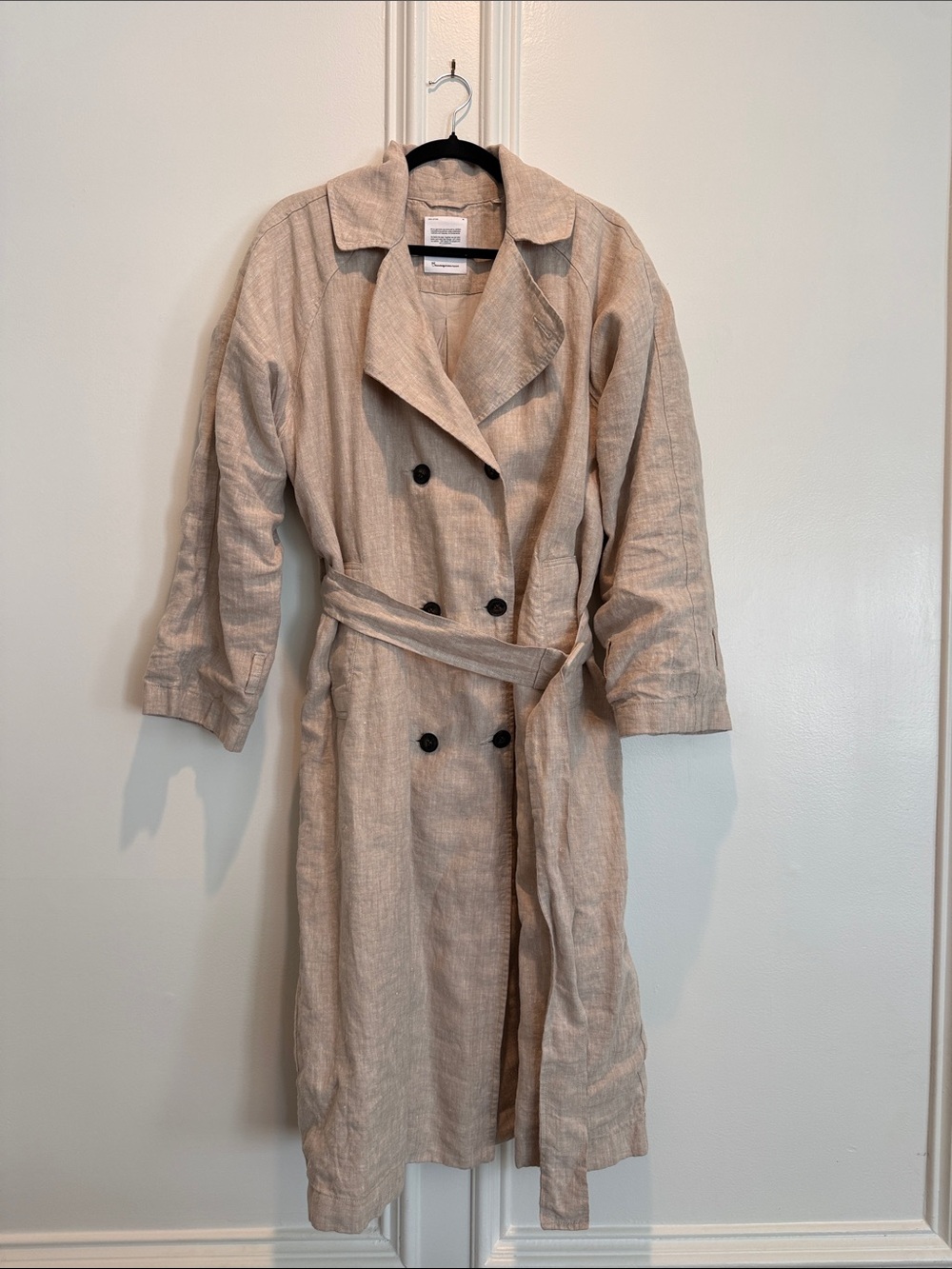 Women's Light Beige Double-Breasted Trench Coat with Belt